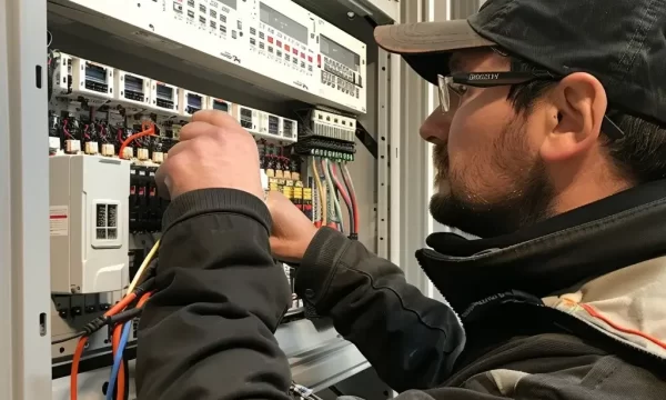 Der Elektriker schließt den Herd in Taufkirchen an